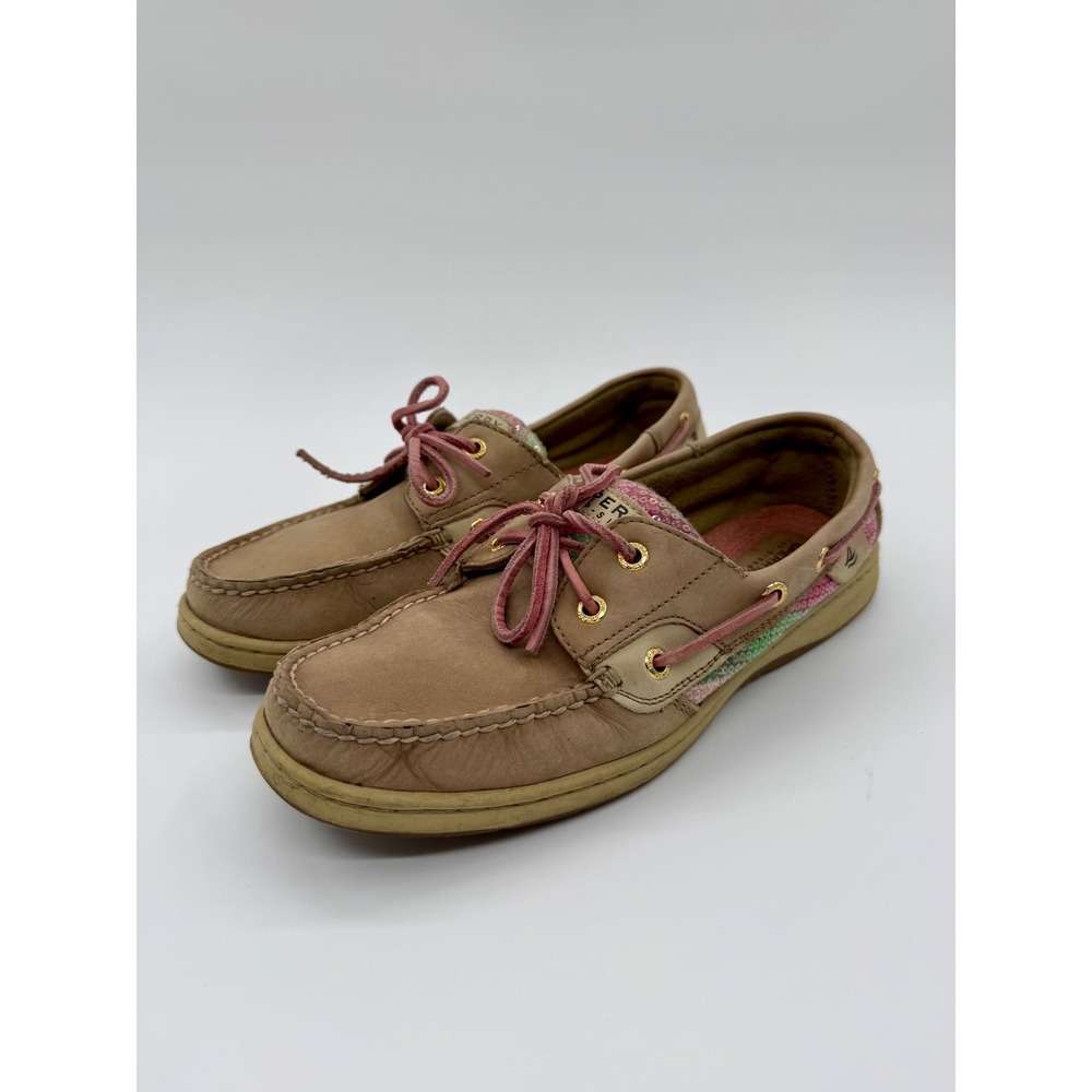 Sperry Top-Sider Womens Tan Leather Sequin Boat Shoes 9244203 Size 9 M